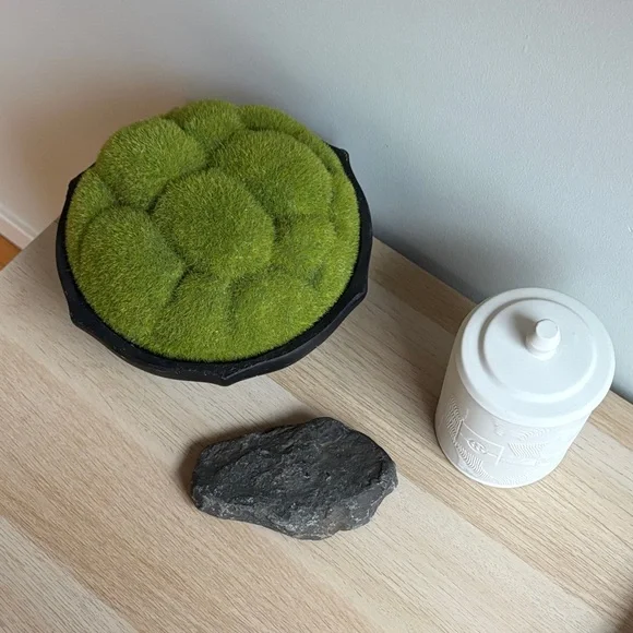 Green Faux Moss in Black Bowl - Picture 2 of 4